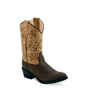 Old West Children Unisex J Toe Brown/Vintage Tan Faux Leather Cowboy Boots 8.5 D