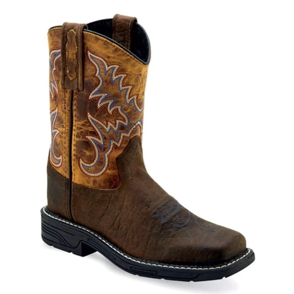 Old West Children Unisex Square Toe Burnt Dark Brown Leather Cowboy Boots 11.5 D