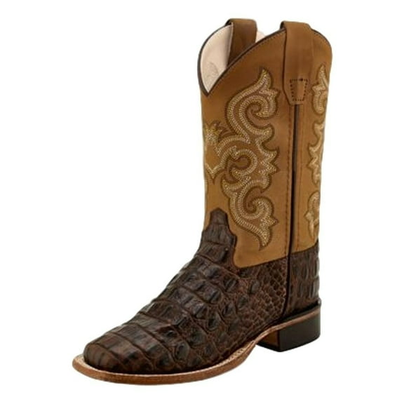 Old West Children's Faux Horn Back Gator Print Boots