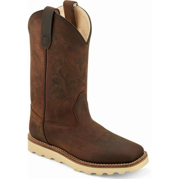 Old West Dark Brown Children Boys Leather Crepe Cowboy Boots 10D