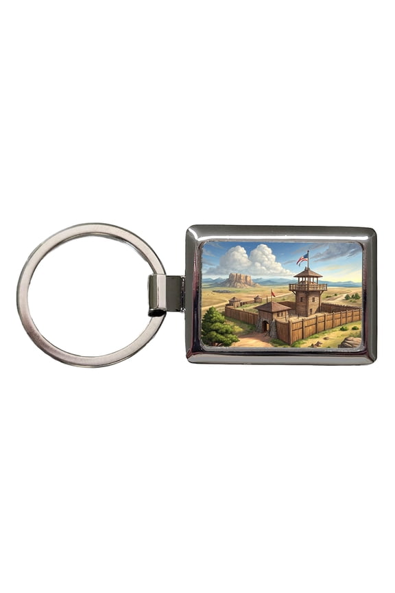 Old West Frontier Fort Cowboy Western Metal Rectangle Keychain