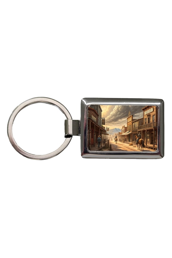 Old West Frontier Town Western Americana Metal Rectangle Keychain