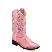 Old West Girls' Crocodile Print Western Boot Broad Square Toe Pink 3 D(M) US
