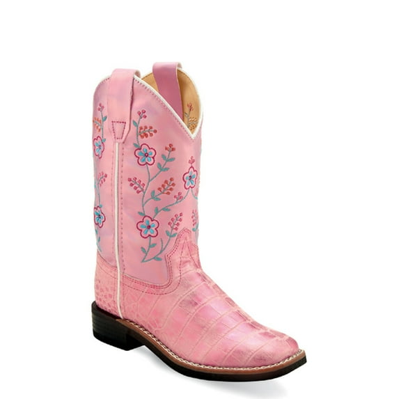 Old West Children Girls Square Toe Shiny Antique Pink Faux Leather Cowboy Boots 13 D