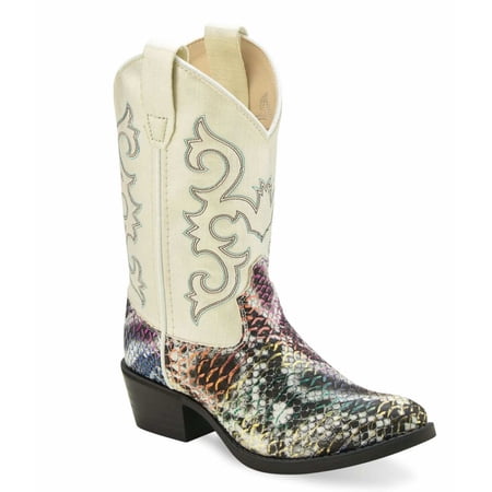 Old West Girls Multicolored Snake Print Foot / Shiny Cream Shaft Boot VJ9133