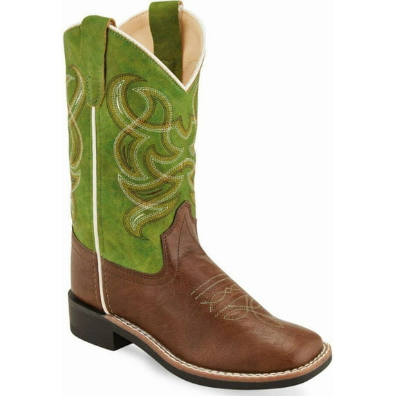 Old West Green/Brown Children Boys Faux Leather Cowboy Boots 2.5D
