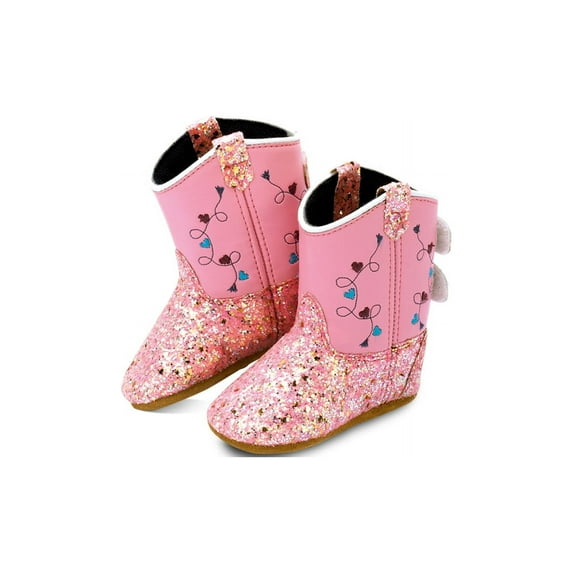 Old West Infant Girls Poppets Sparkling Pink/Pink Faux Leather Cowboy Boots 3 D