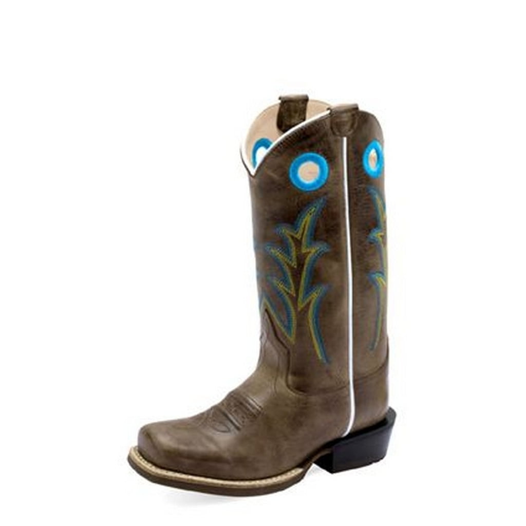 Old West Western Boots Boys Square Leather Cactus Light Brown
