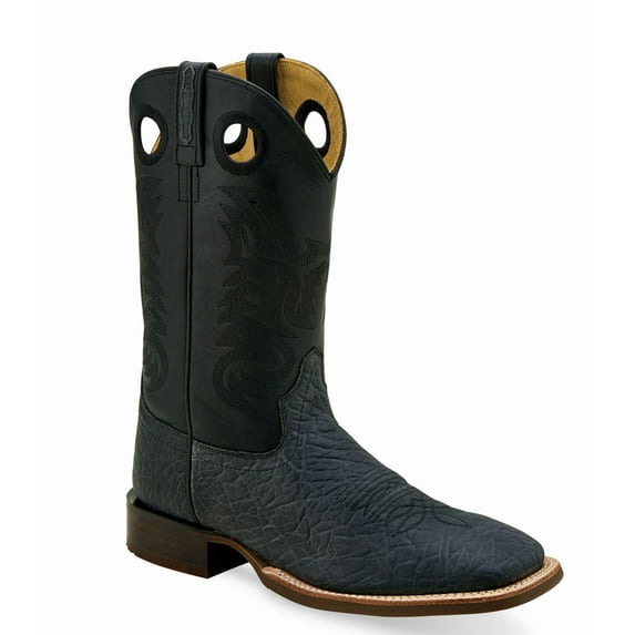 Old West Mens Broad Square Toe Black/Black Leather Cowboy Boots 11 EE