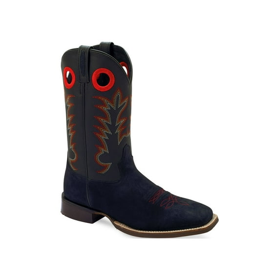 Old West Mens Broad Square Toe Black Suede/Black Leather Cowboy Boots 8.5 EE