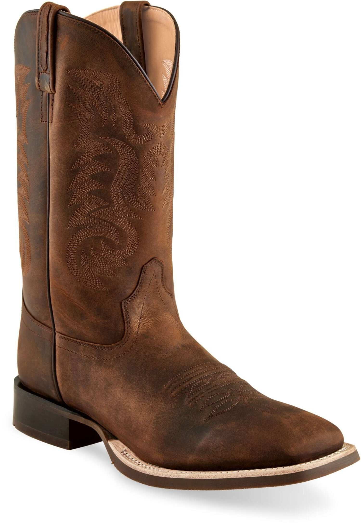 Old West Brown Leather Western Boots Mens 11 Square Toe Embroidered Cowboy Old West Mens Broad Square Toe Brown/Tan Leather Cowboy  main image 4