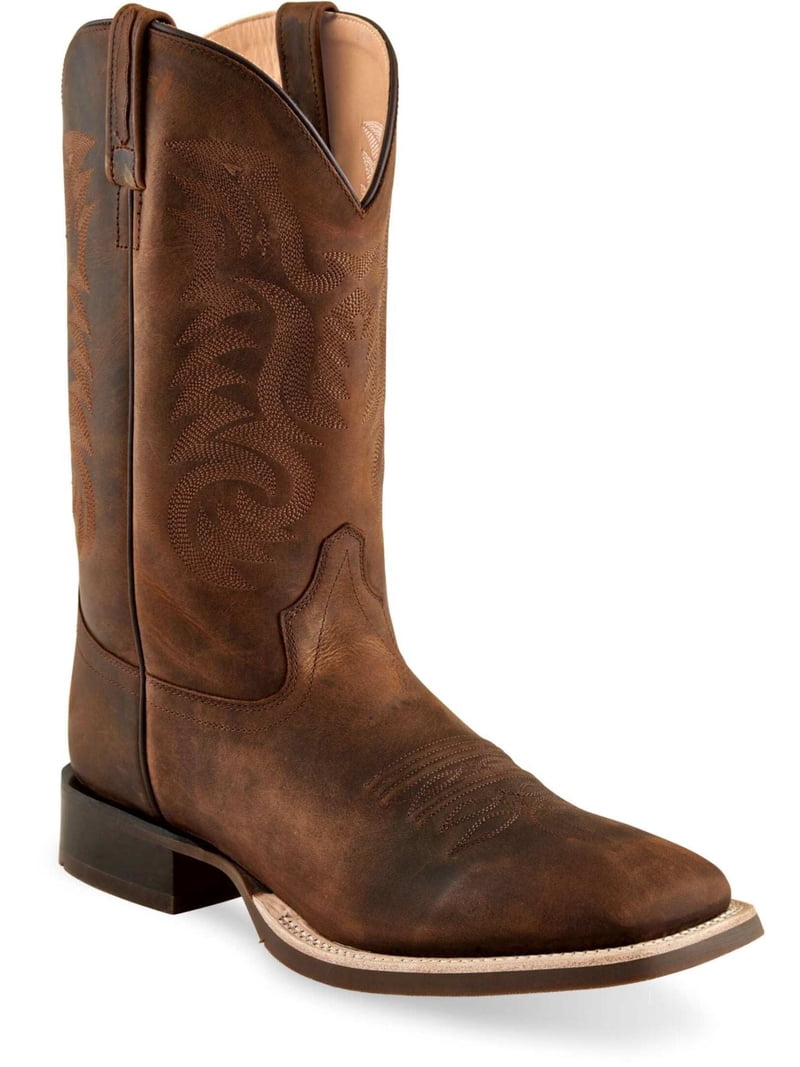 Old West Mens Broad Square Toe Brown Leather Cowboy Boots  display picture 2