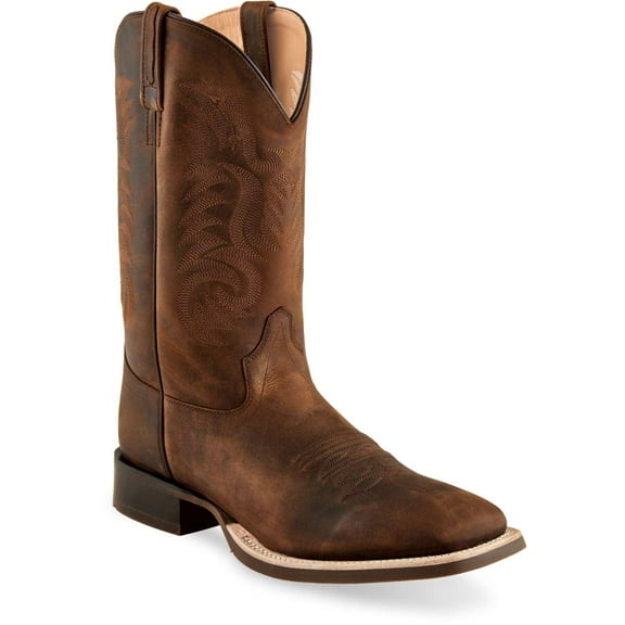 Old West Mens Broad Square Toe Brown Leather Cowboy Boots 7.5 EE