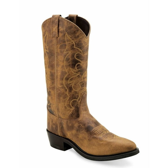 Old West Mens Cowboy Work Burnt Tan Leather Cowboy Boots 10.5 D