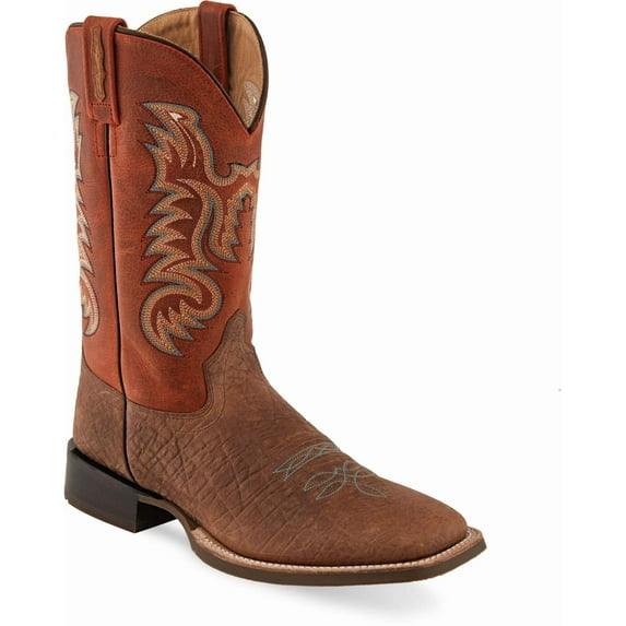 Old West Mens Western Boot Broad Square Toe 9.5 Brown/Burnt Red