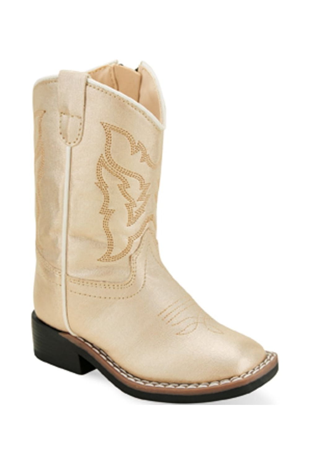 Old West Pearl Toddler Girls Faux Leather Zipper Cowboy Boots 6.5