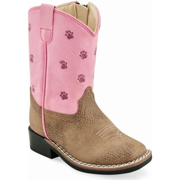 Old West Pink/Tan Toddler Girls Faux Leather Zipper Cowboy Boots 6.5D