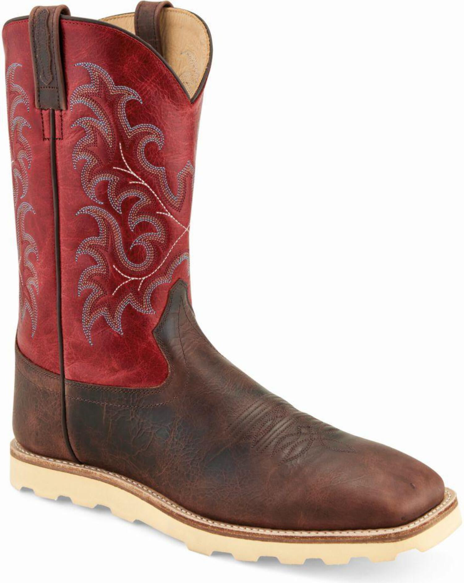 Old West Men s Shaft Western Boot Broad Square Toe Red 8 D M US Walmart