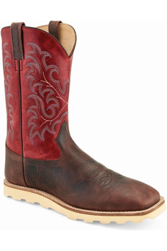 Old West Red/Brown Mens Leather 9in Cowboy Boots 9D