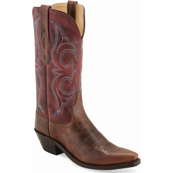 Old West Red/Brown Womens Leather Fashion 12in Cowboy Boots 9.5B