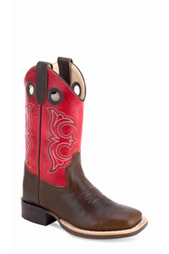 Old West Red Leather Broad Square Toe - Boot Kids Boys - Bsc1999