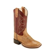 Old West Red/Tan Youth Boys Leather Cowboy Boots 5.5D