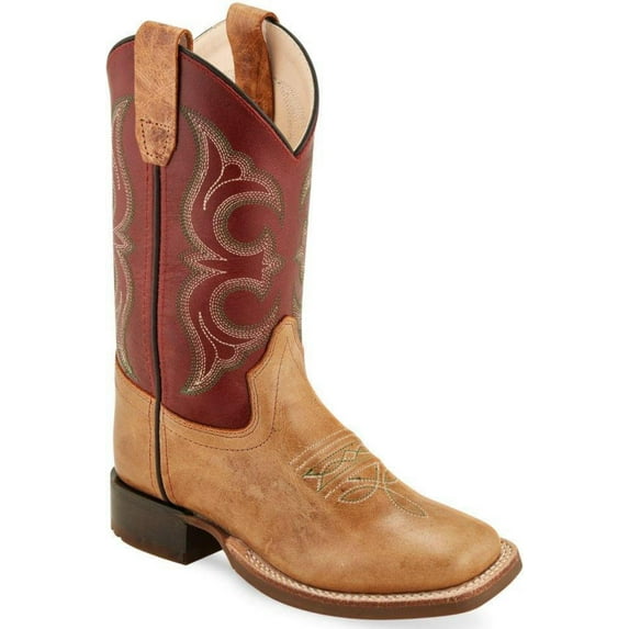Old West Red/Tan Youth Boys Leather Cowboy Boots 6D