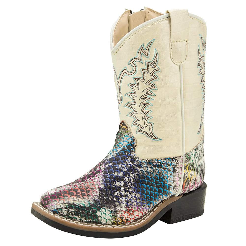 Old West ToddlerBoys' Snake Print Western Boot Broad Square Toe Multi