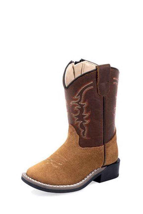 Old West Western Boots Boy Leather Zip Stitched 8 Infant Brown BSI1987