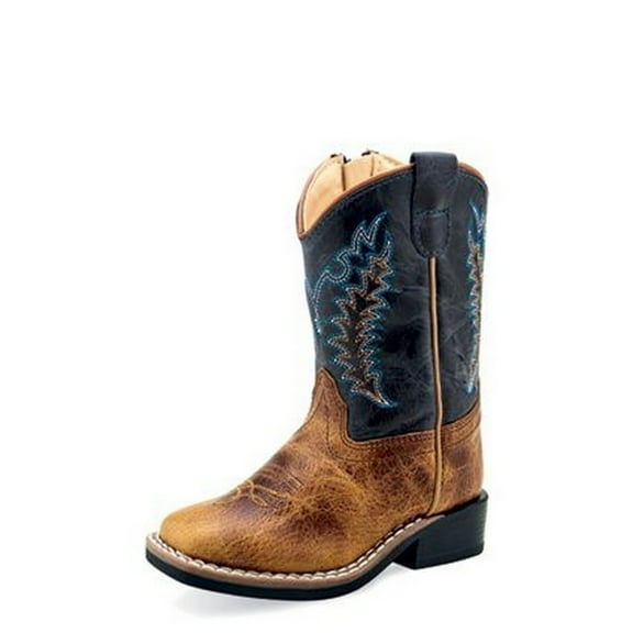 Old West Western Boots Boy TPR Leather Burnt Brown Cactus Navy BSI1960