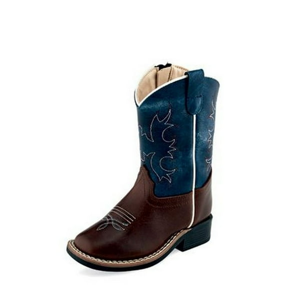Old West Western Boots Boys Contrast Leather TPR Outsole Blue BSI1914