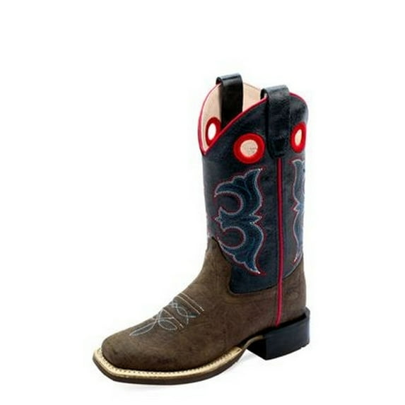 Old West Western Boots Boys Reinforced Dark Brown Navy BSY1969