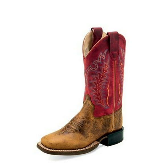 Old West Western Boots Girls Leather Burnt Brown Cloudy Red BSC1959
