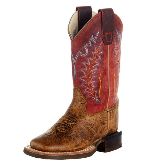 Old West Western Boots Girls Leather Burnt Brown Cloudy Red BSC1959