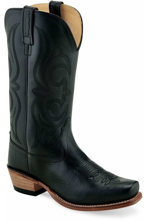 Old West Western Boots Womens Leather Square Toe 5.5 M Black 18136