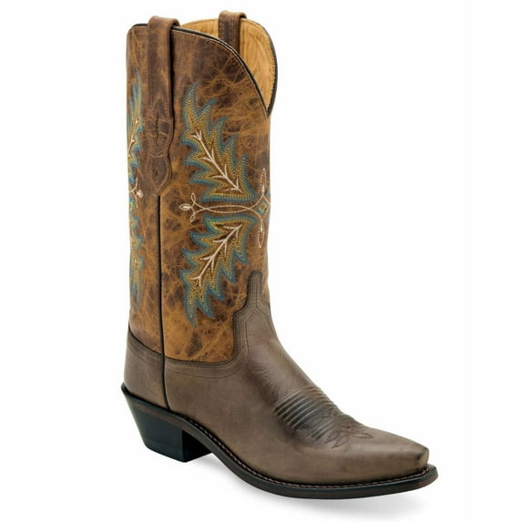 Old West Womens Fashion Wear Cactus Light Brown/Burnt Brown Leather Cowboy Boots 8 B