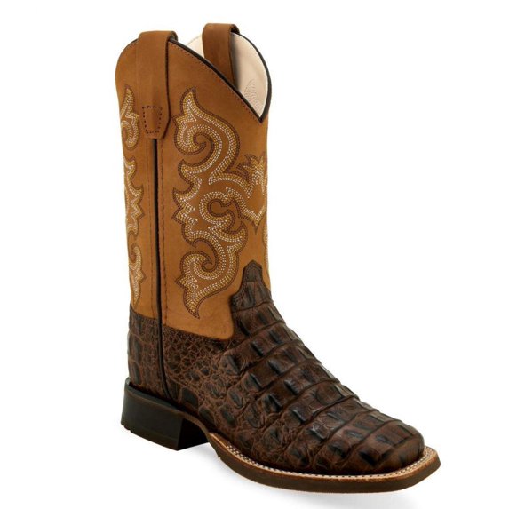 Old West Youth's Faux Horn Back Gator Print Boots