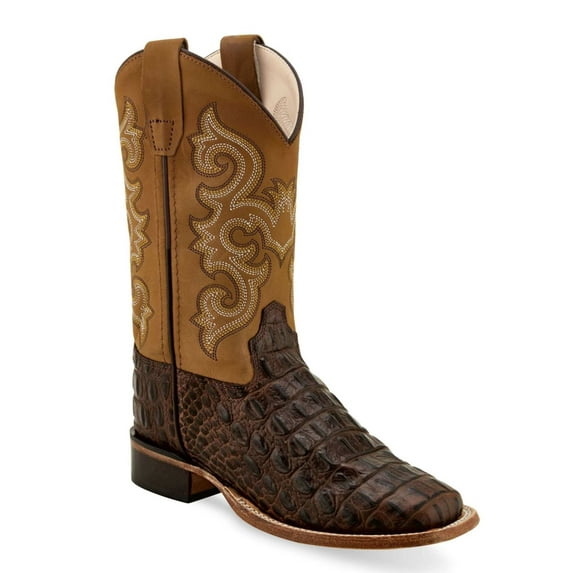 Old West Youth's Faux Horn Back Gator Print Boots