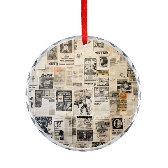 Old White And Gray Era Of Posters Glass Ornament for Home Office Xmas Tree Decor French Newspaper Hanging Ornament