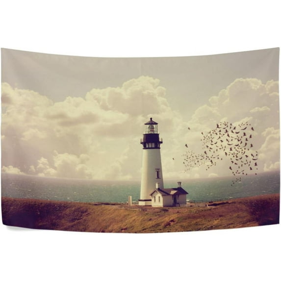 Old White Lighthouse Tapestry Wall Hanging Tapestries Happy Colorful Hippie Psychedelic Art Polyester Carpet Wall Decorative for Living Room Bedroom 60x51inch