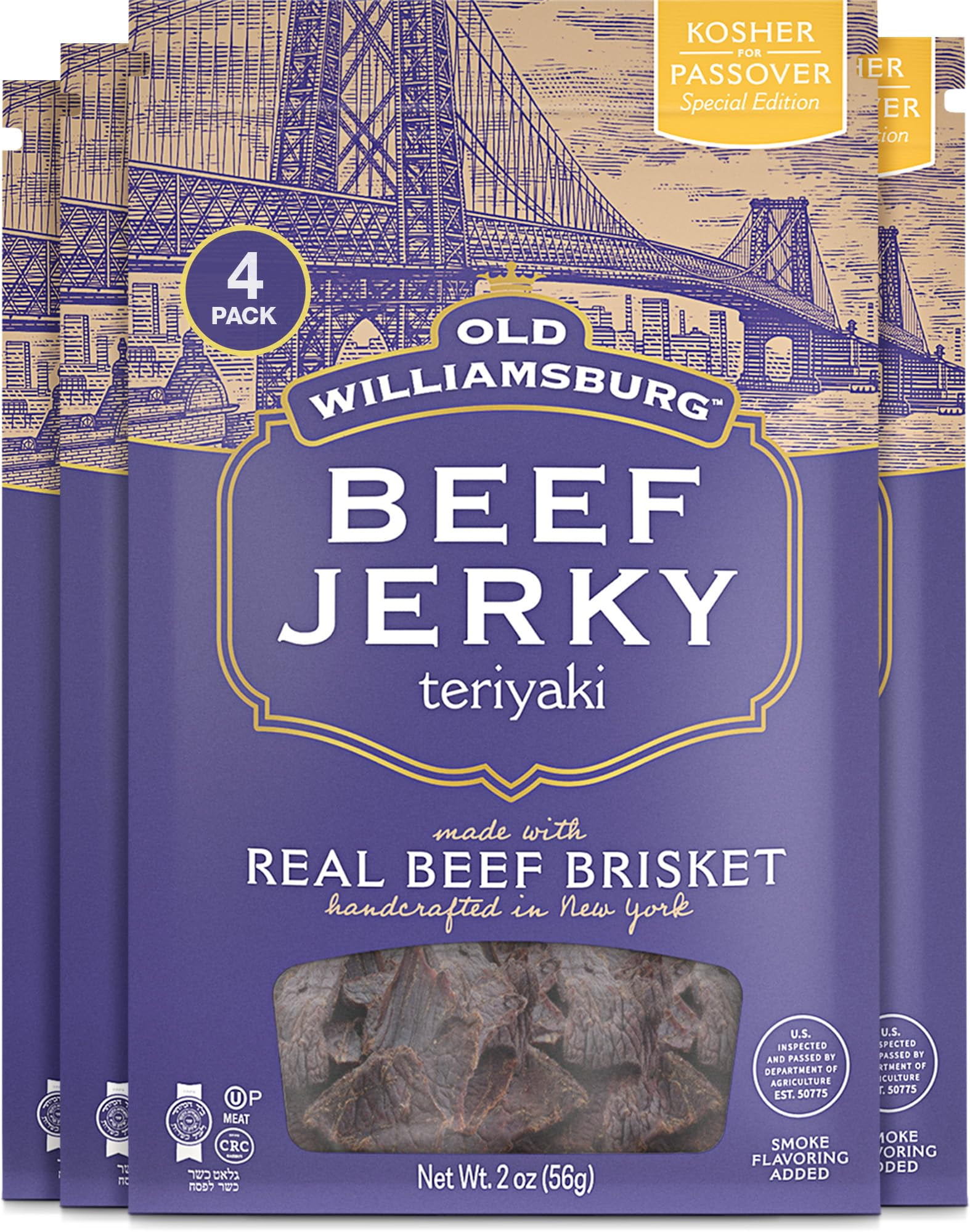 Old Williamsburg Kosher Beef MSF2 Jerky, Gluten Free Teriyaki, 2oz (4