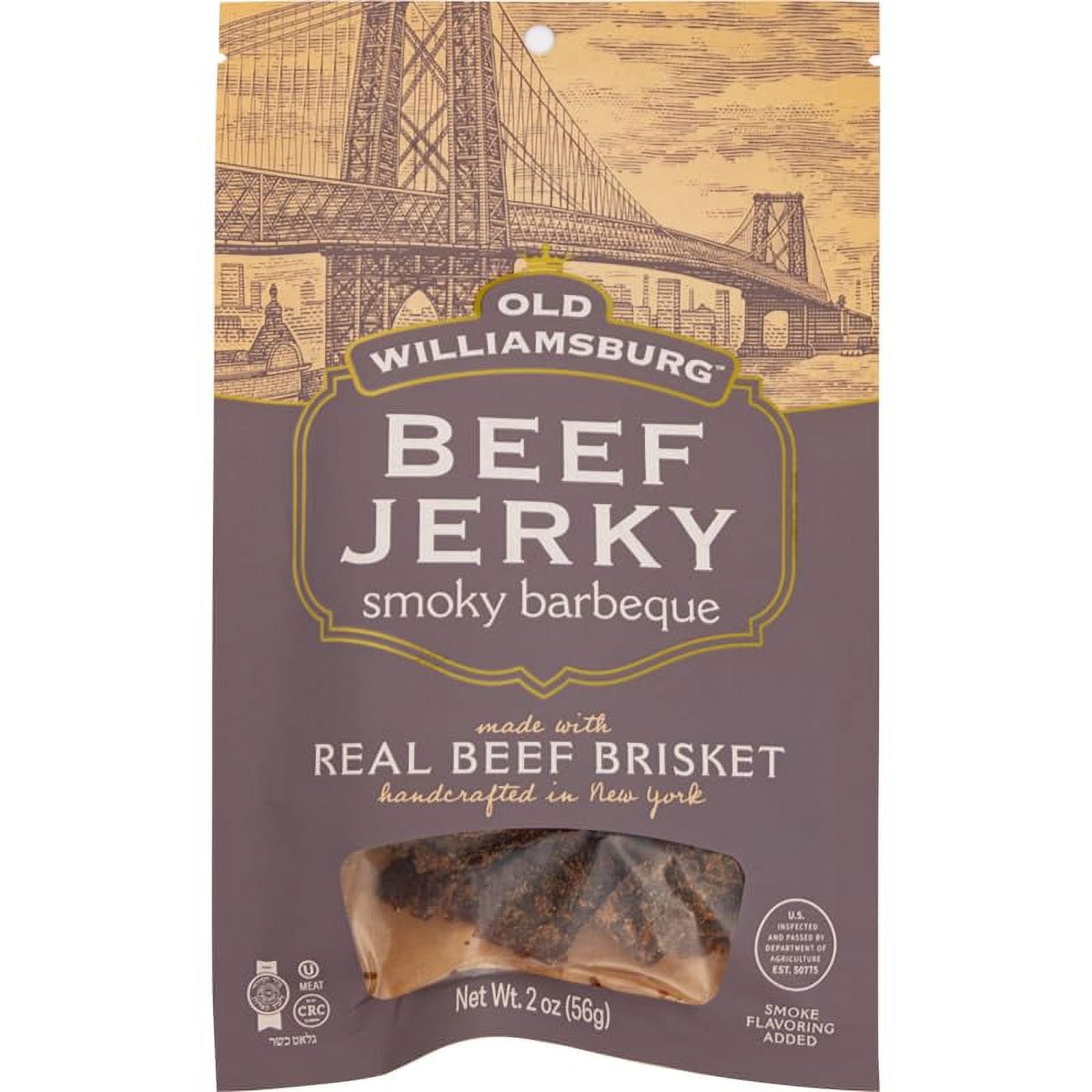 Old Williamsburg Smoky BBQ Beef Jerky, 2oz Real Beef Brisket Hand