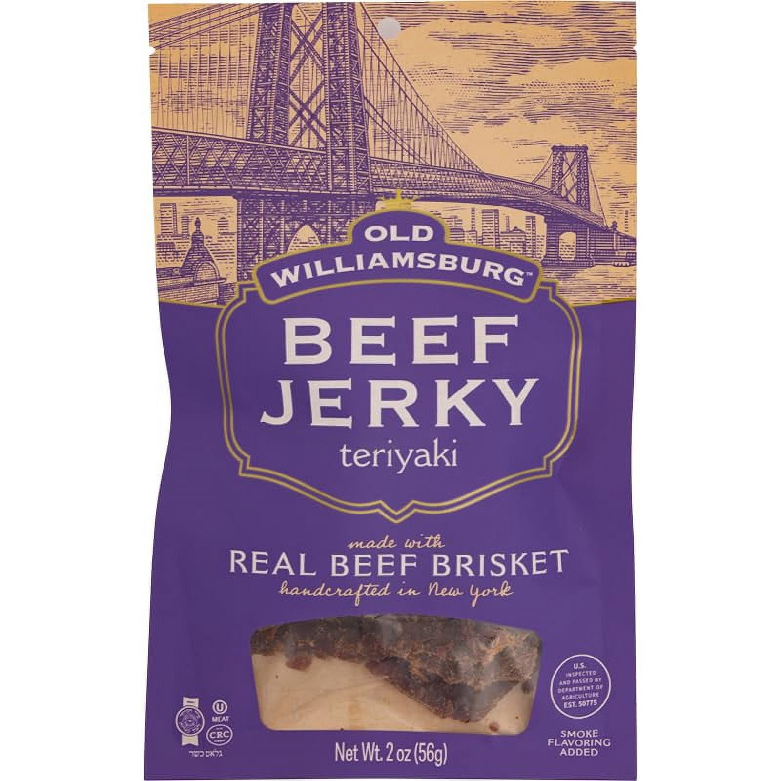 Old Williamsburg Teriyaki Beef Jerky, 2oz (3 pack) | Real Beef Brisket | Hand Crafted Jerky | Gluten Free Meat Snack | Protein Packed | Kosher Beef Jerky