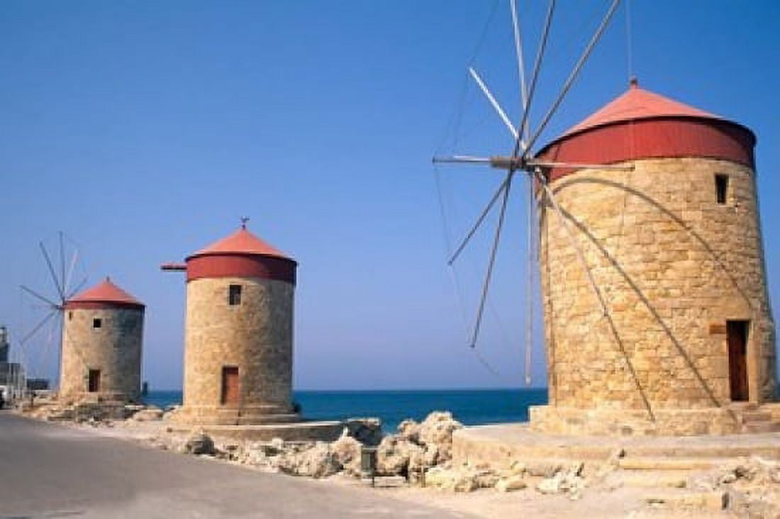 Old Windmills of Rhodes Greece Canvas Art - Bill Bachmann DanitaDelimont (37 x 25)