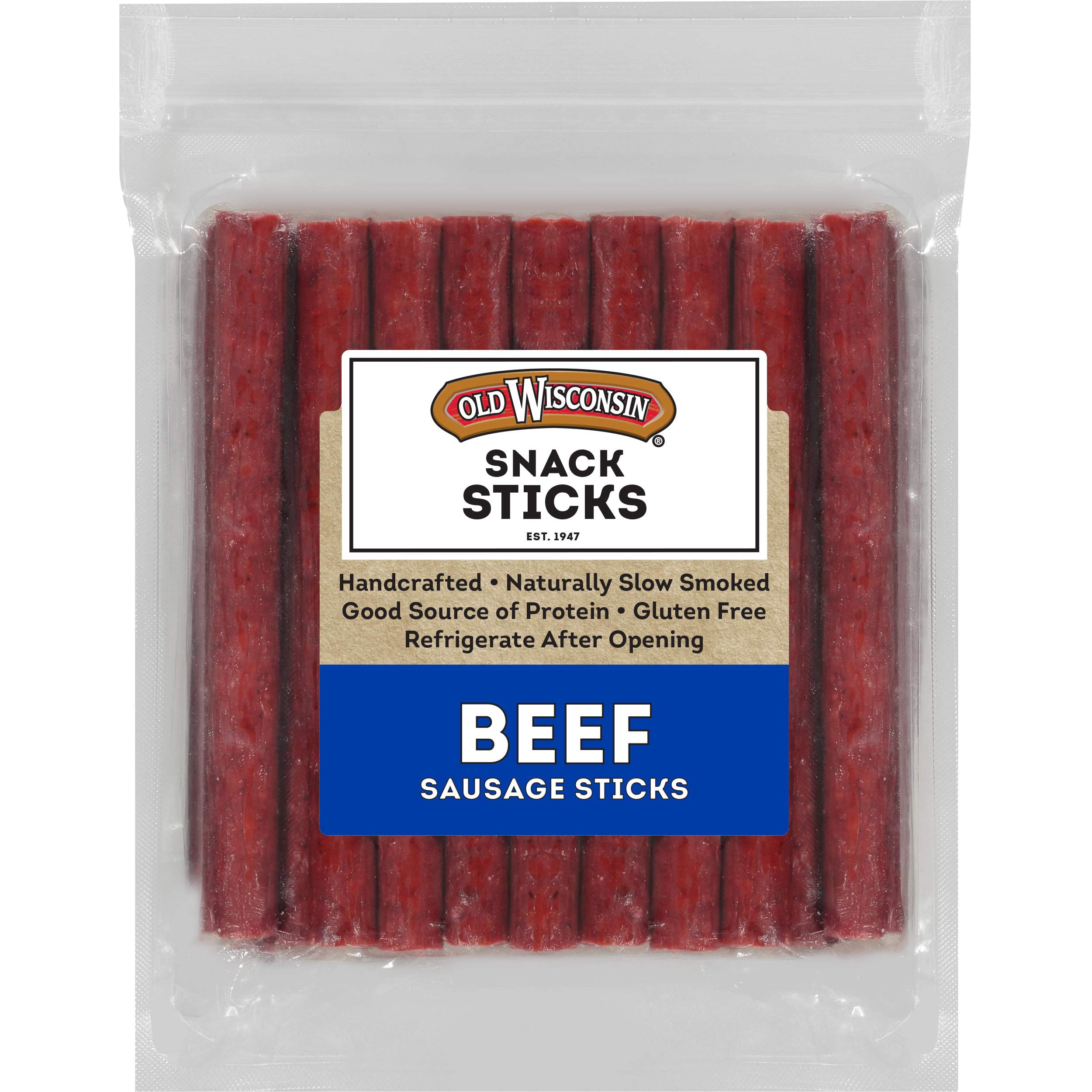 Old Wisconsin Gluten Free Fully Cooked and Smoked Beef Sausage Sticks 26oz Resealable Bag