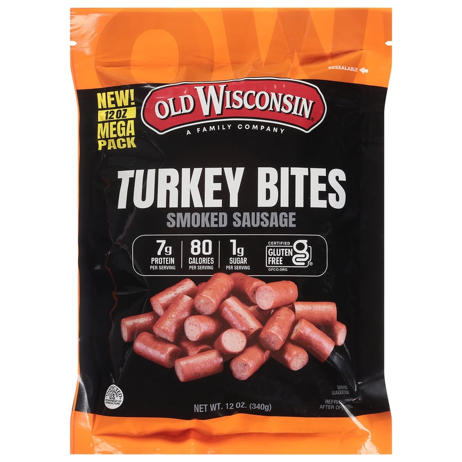 Old Wisconsin Gluten Free Fully Cooked Smoked Turkey Sausage Bites, 12Oz Resealable Plastic Pouch