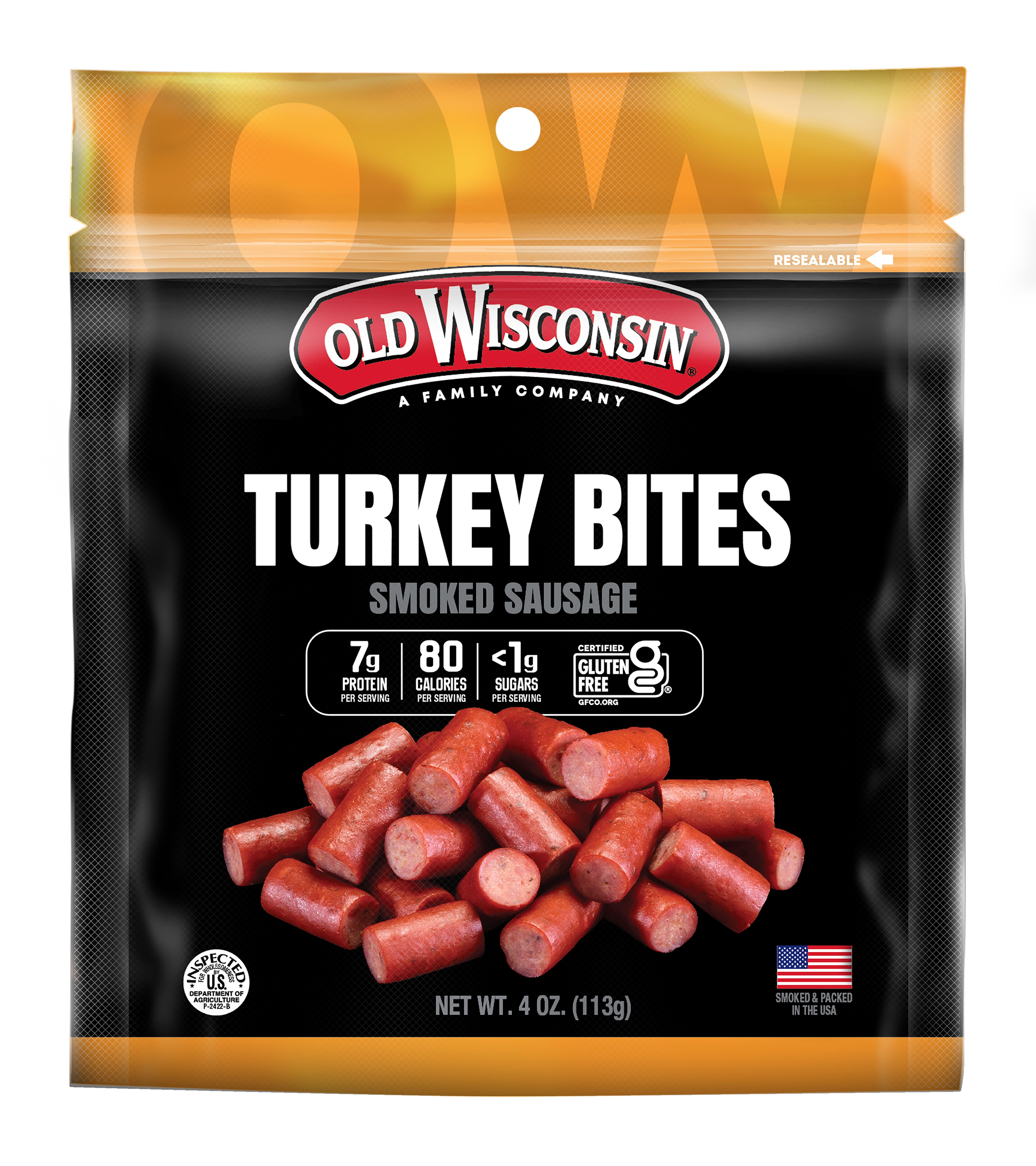 Old Wisconsin Gluten Free Smoked Turkey Sausage Snack Bites, 4 oz, Resealable Bag