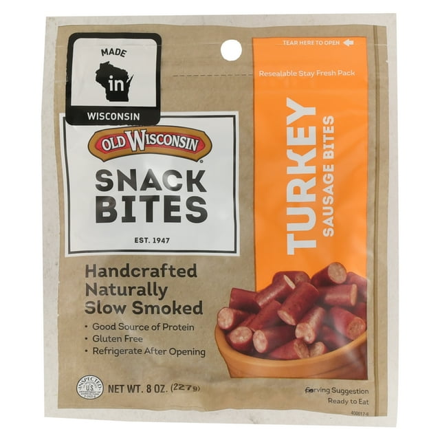 Old Wisconsin Gluten Free Turkey Sausage Bites, 8 oz, Resealable Bag