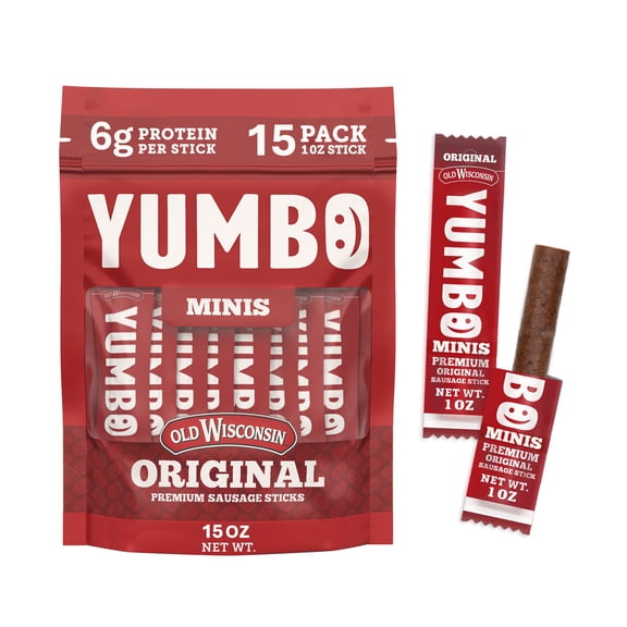 Yumbo Premium Original Flavor Summer Sausage Deli Sticks, 1oz 15 Count Bag, Made by Old Wisconsin
