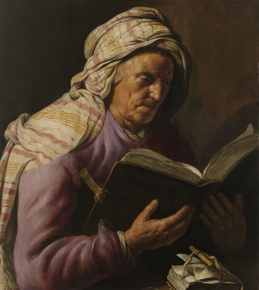 Old Woman Reading Canvas Art - (18 x 24)
